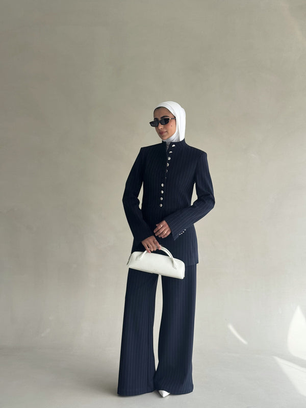 Striped Silver Buttoned Set