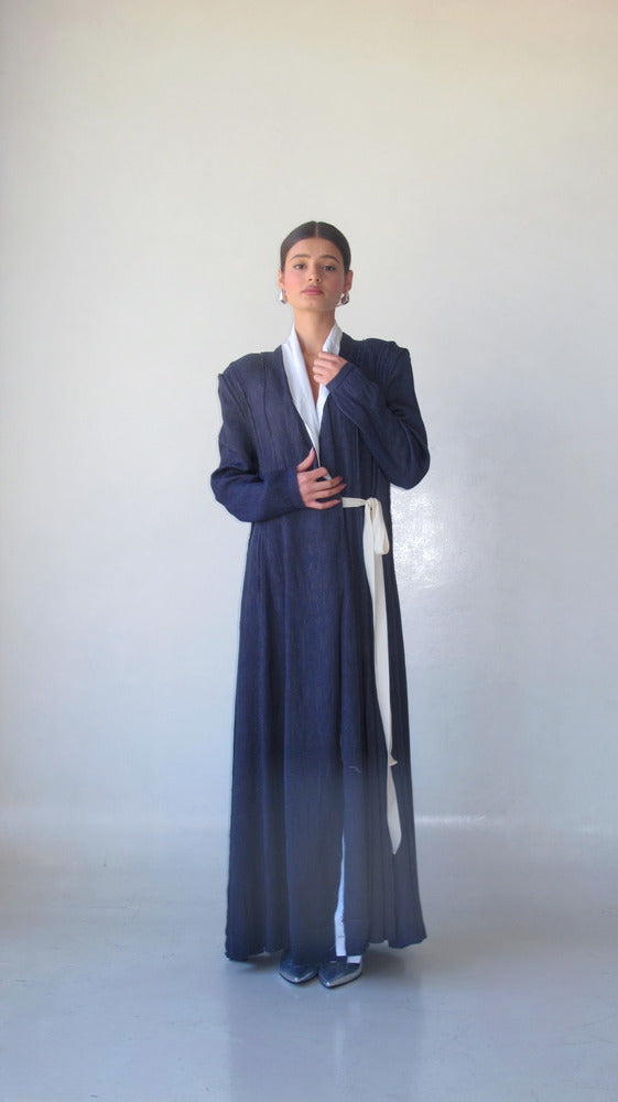 V-NECK KAFTAN WHITE SIDE BELT قفطان