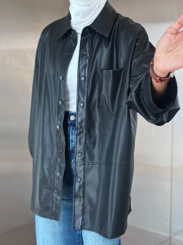 Button Down Leather Jacket