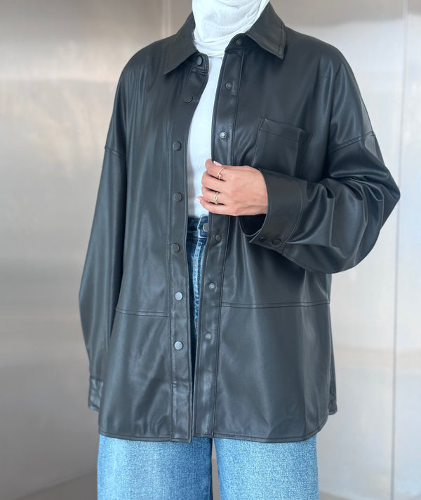 Button Down Leather Jacket