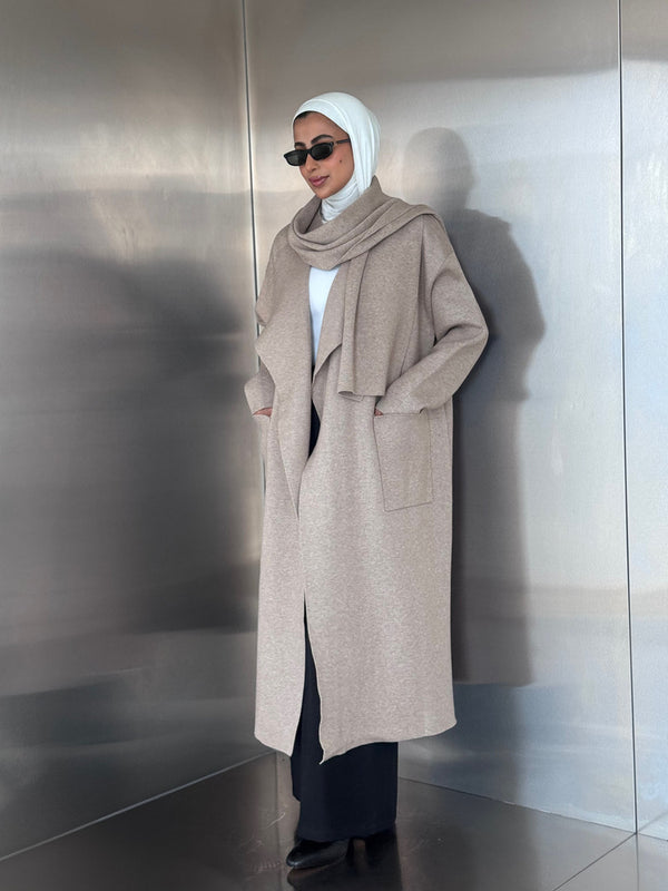 Thick Knitted Cardigan with Shawl