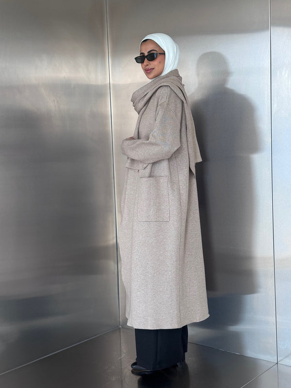 Thick Knitted Cardigan with Shawl