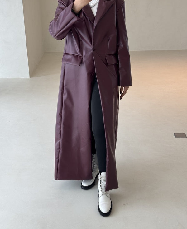 Buttoned Leather Overcoat