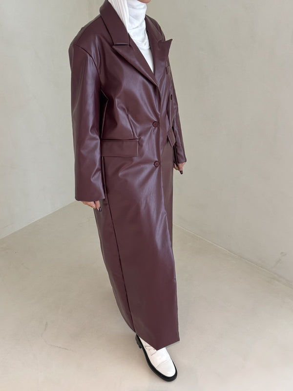 Buttoned Leather Overcoat