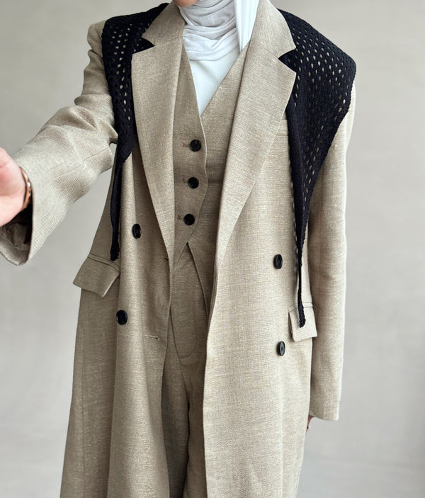 Glittered Long Blazer  3PC Set
