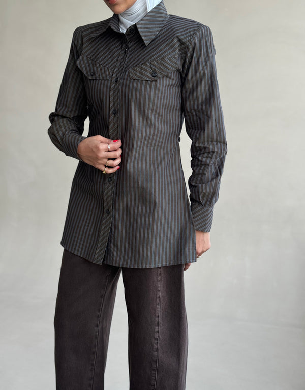 Side Buttoned Plaid Shirt