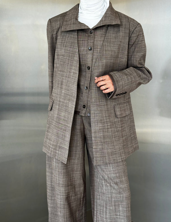 3PC Open Blazer Vest Set