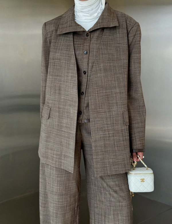 3PC Open Blazer Vest Set