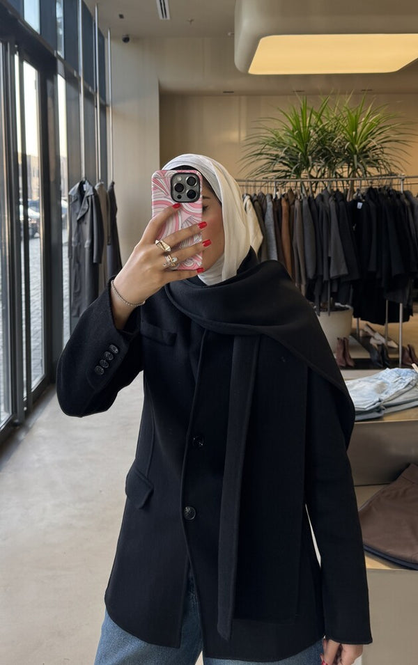 Woolen Slim Fit Jacket w/ Scarf