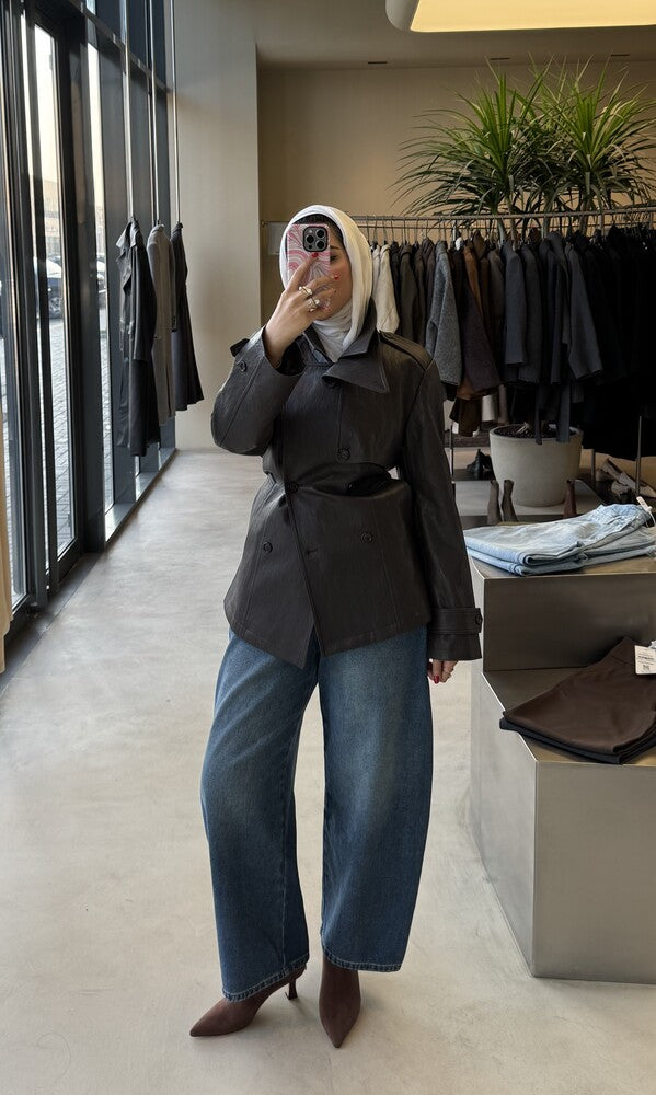 Short Trench Leather Jacket