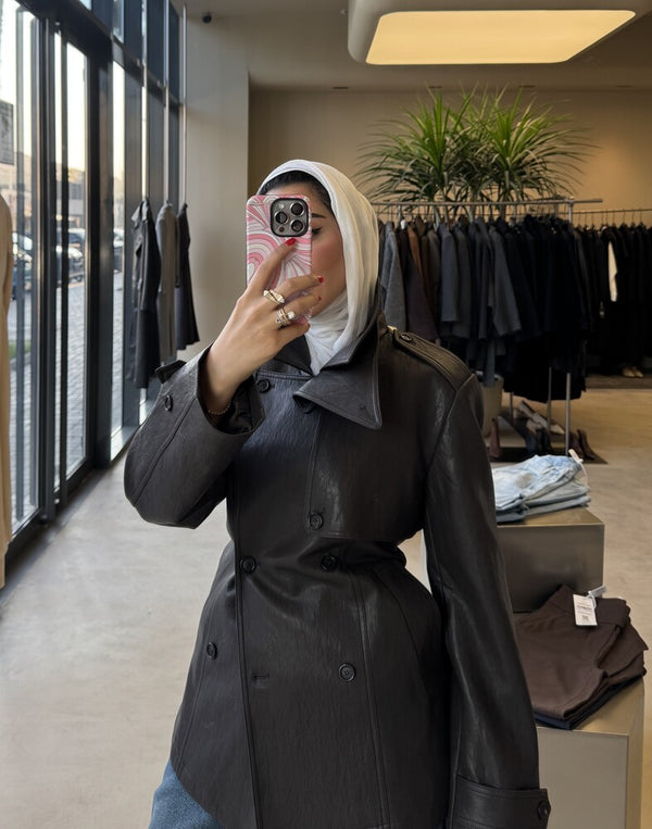 Short Trench Leather Jacket