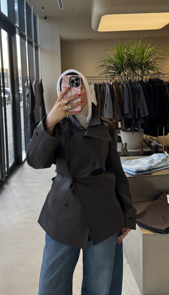 Short Trench Leather Jacket