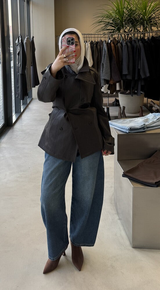 Short Trench Leather Jacket