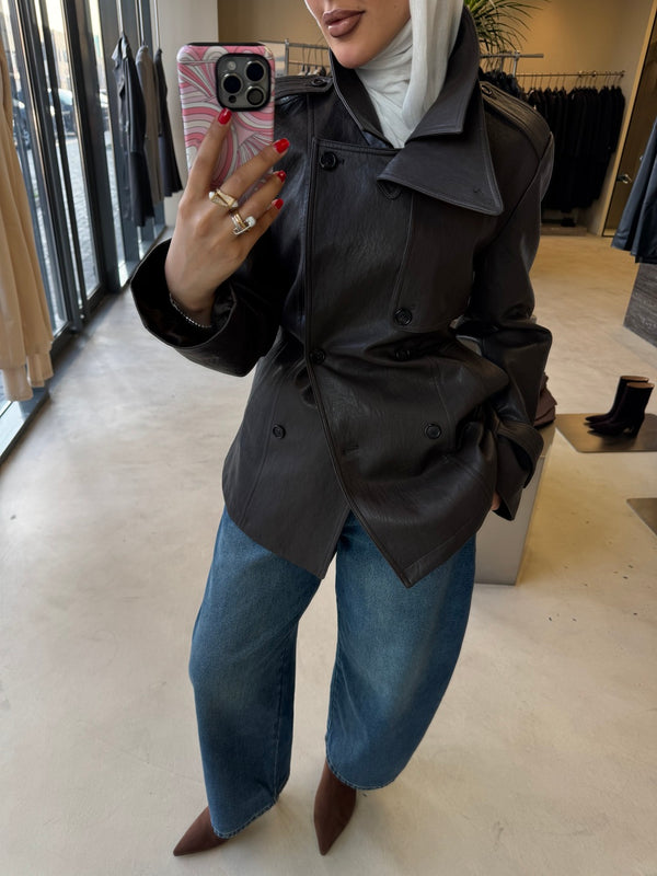 Short Trench Leather Jacket