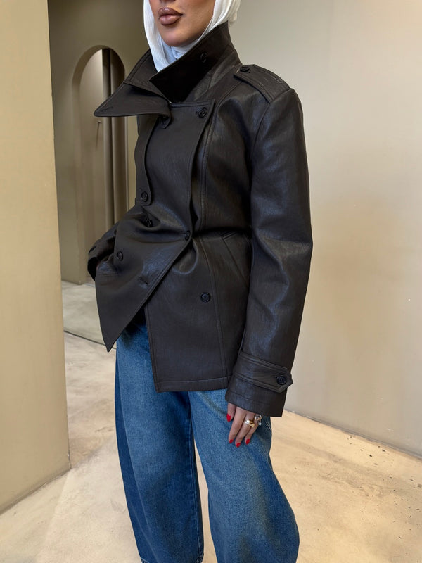 Short Trench Leather Jacket