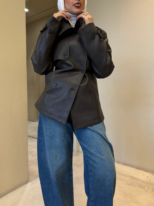 Short Trench Leather Jacket