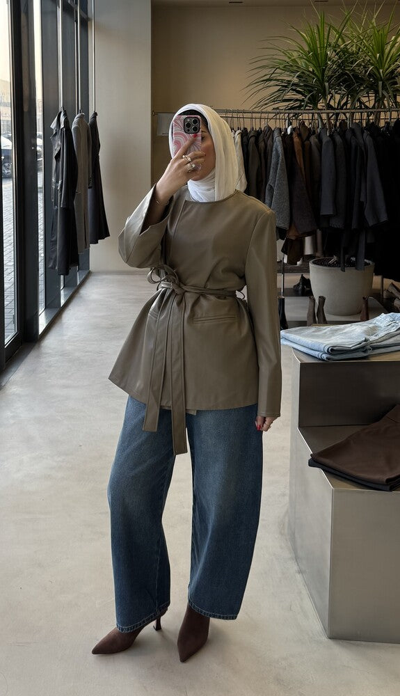 Leather Open Belted Coat