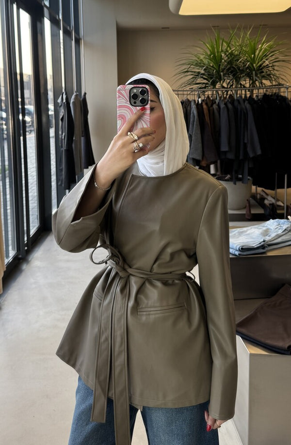 Leather Open Belted Coat