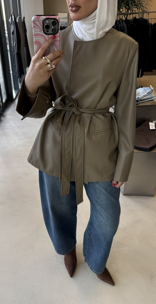 Leather Open Belted Coat