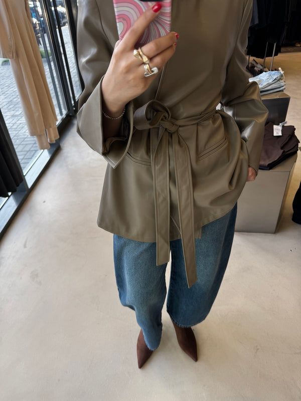 Leather Open Belted Coat