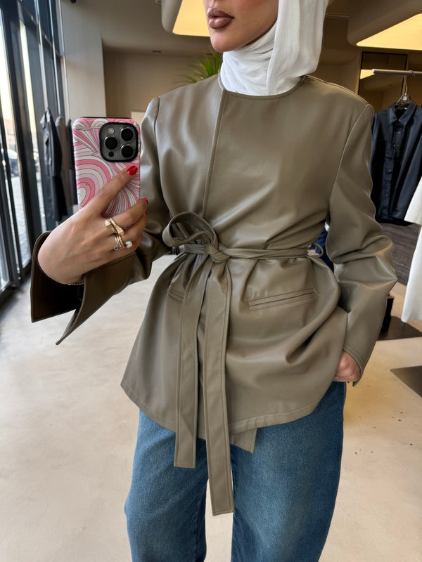 Leather Open Belted Coat