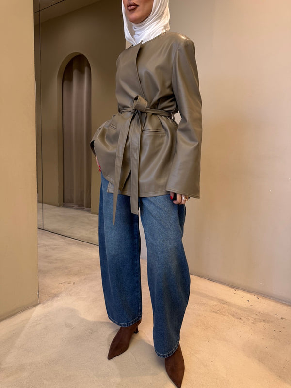 Leather Open Belted Coat