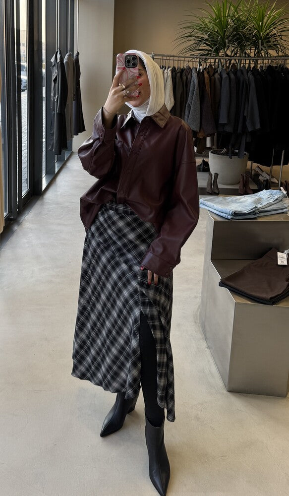 A-line Checked Slit Skirt