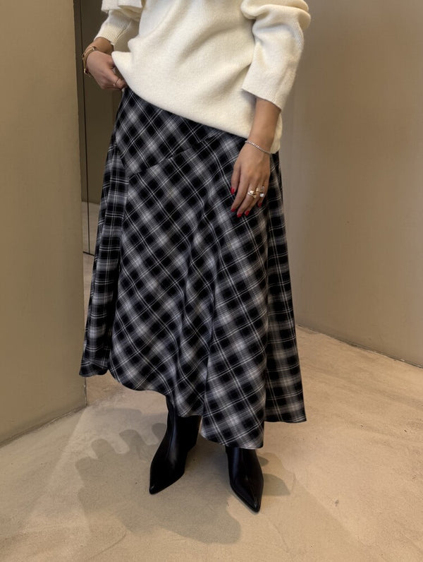 A-line Checked Slit Skirt