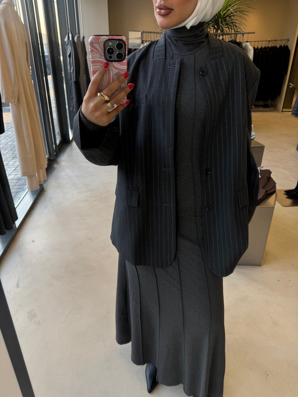 Striped Blazer  Turtleneck Dress Set