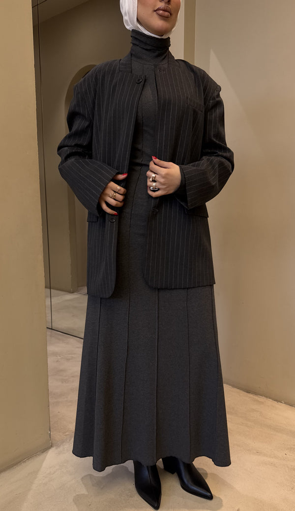 Striped Blazer  Turtleneck Dress Set