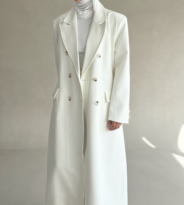 Lace-up 6 Buttons Longline Coat Set 2PC