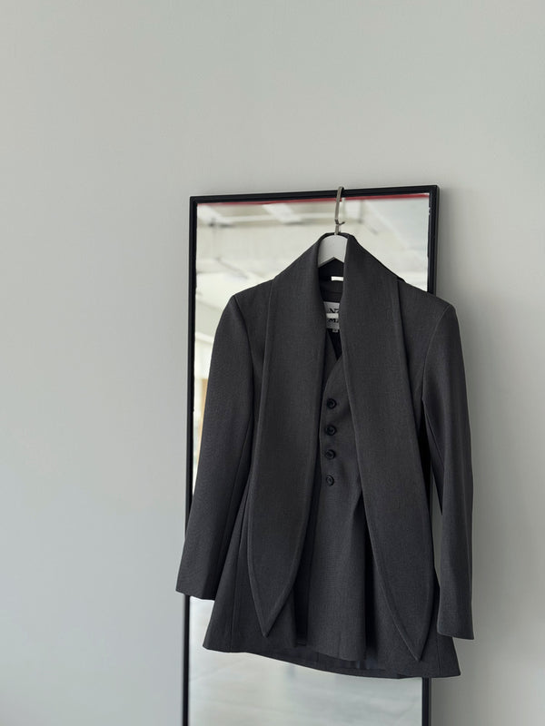 Gathered Waist Blazer w/ Scarf