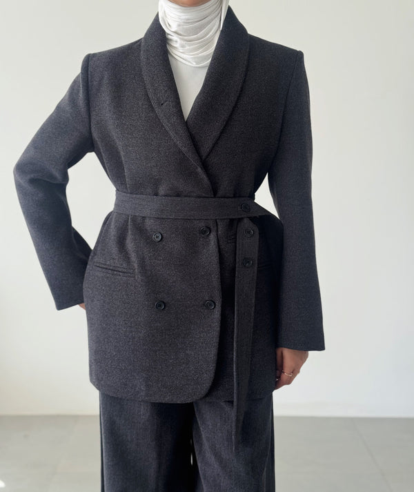 Woolen Belted  Blazer Set