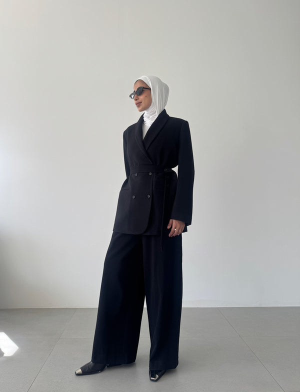 Woolen Belted  Blazer Set