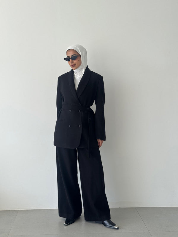 Woolen Belted  Blazer Set