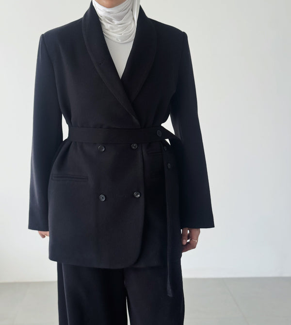 Woolen Belted  Blazer Set