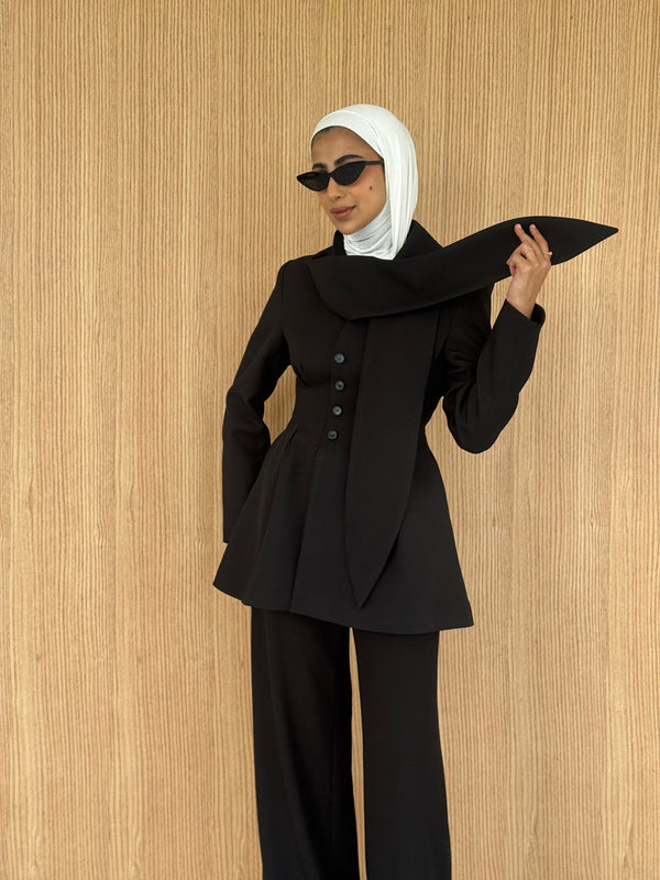 Gathered Waist Blazer w/ Scarf