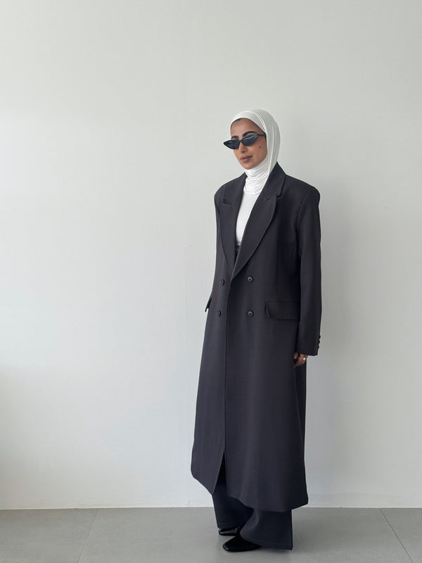 Lace-up 6 Buttons Longline Coat Set 2PC