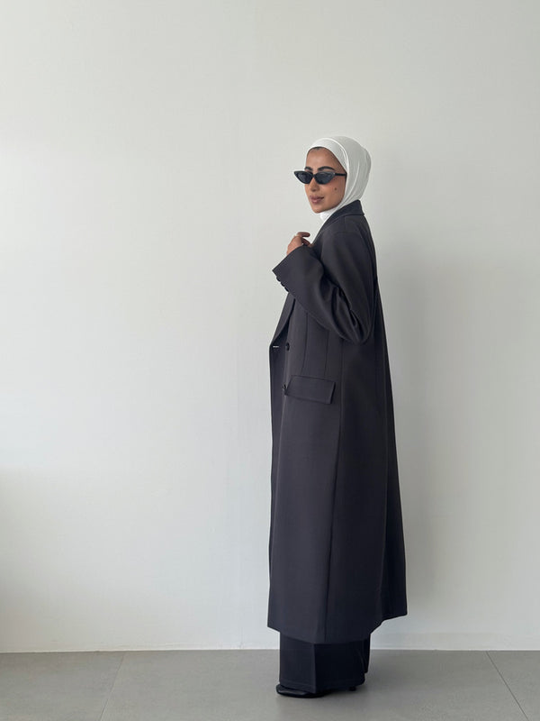 Lace-up 6 Buttons Longline Coat Set 2PC