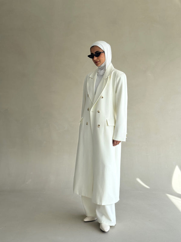 Lace-up 6 Buttons Longline Coat Set 2PC