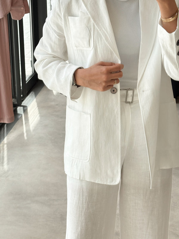 2PC White Sets w/ Belted Pants