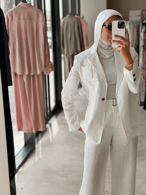 2PC White Sets w/ Belted Pants