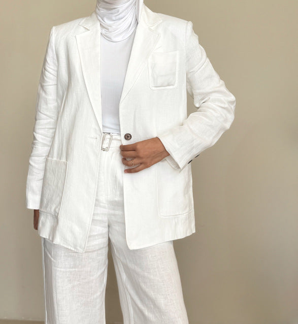 2PC White Sets w/ Belted Pants