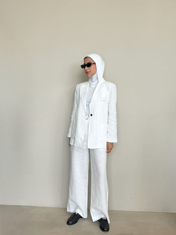 2PC White Sets w/ Belted Pants