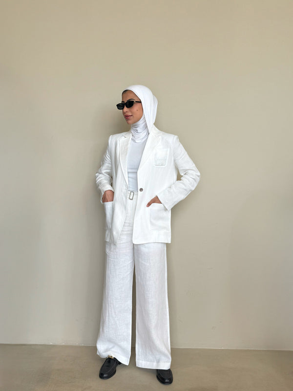 2PC White Sets w/ Belted Pants