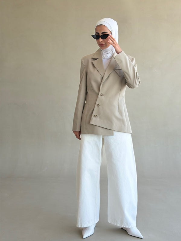 Diagonal Button Line Blazer