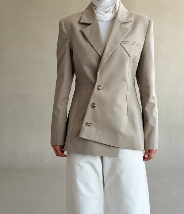 Diagonal Button Line Blazer