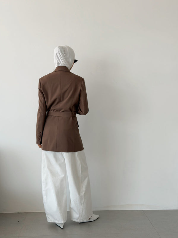 Concealed Button Belted Blazer