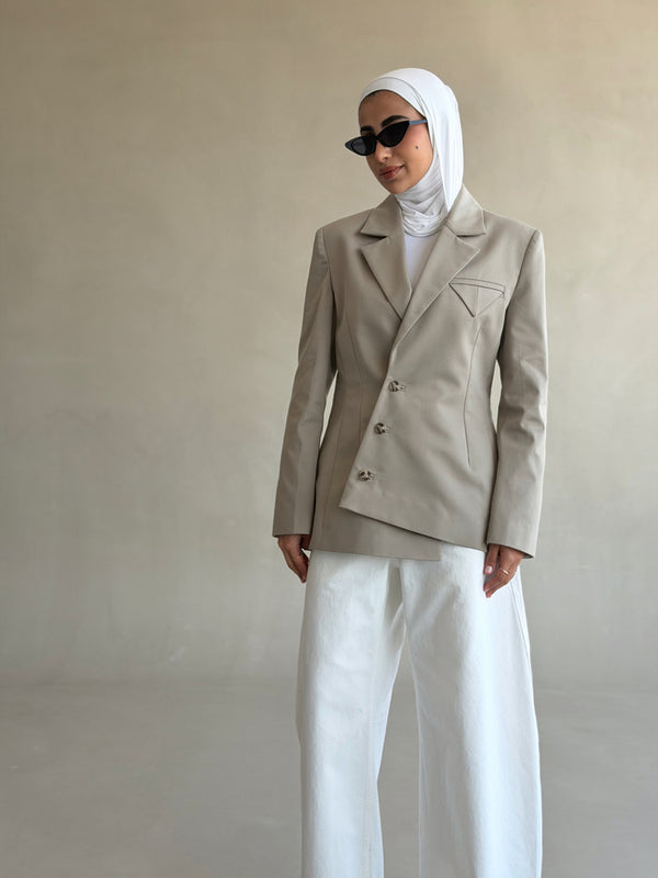 Diagonal Button Line Blazer