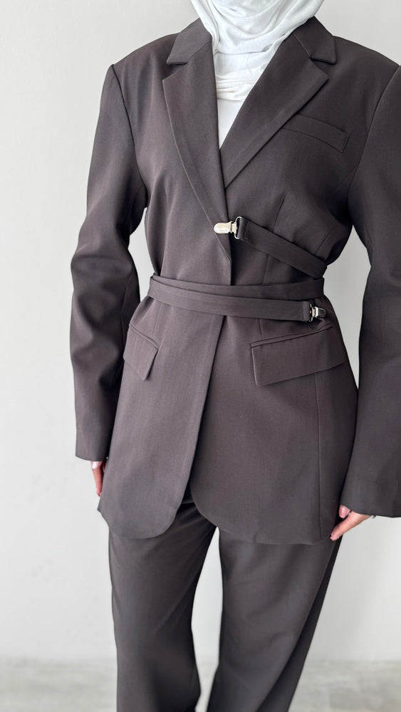 2-Piece Buttonless Belted Blazer Set